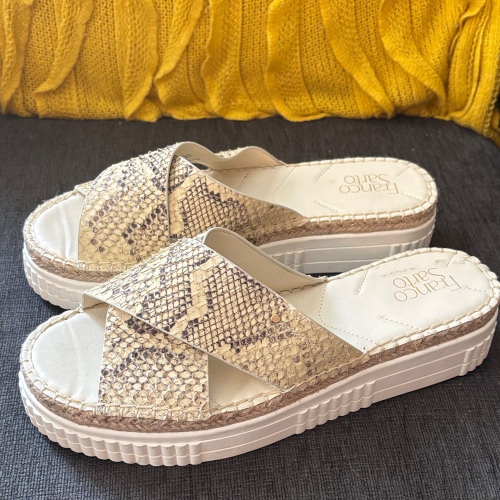 Franco Sarto “Birch” Sandal/Slide, Cream Snake Pattern, Never Worn - Size 11